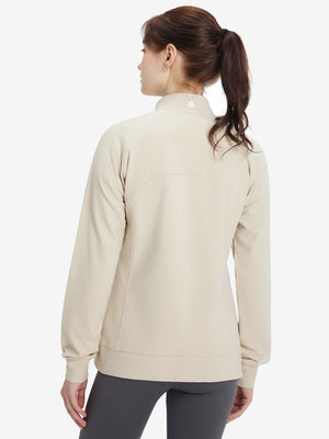 Women's Water-Resistant Stretch Fleece Lined Jacket in light khaki , back upper body view