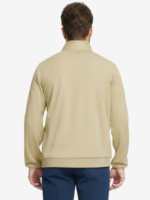 Back upper body view of the Golf Fleece Thermal Jacket in Light Khaki, clean cut and warm look.