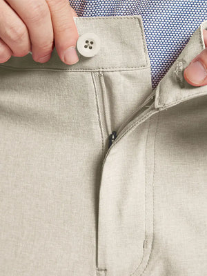 DARK BLUE 9 Inch Heather Performance Golf Shorts close-up of waistband and button detail