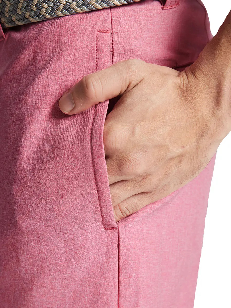 PINK 9 Inch Heather Performance Golf Shorts detail shot of right hand in side pocket
