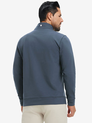Ultra-Soft Brushed Fleece Lining Quarter Zip Sweatshirt in bluish grey, back upper body view