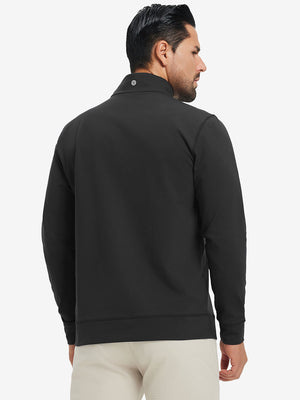 Ultra-Soft Brushed Fleece Lining Quarter Zip Sweatshirt in black, back upper body view