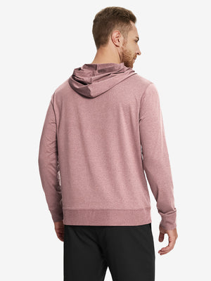 Back view of the Athletic Golf Hoodie in Pink Heather, model turns head slightly for a casual look.