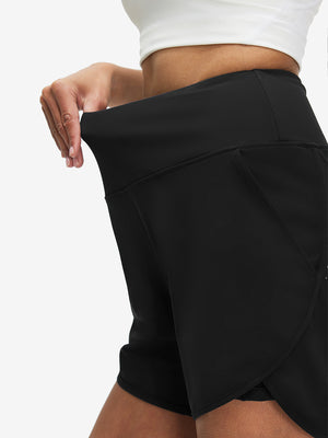 Pantalones cortos de secado rápido 2 en 1 de talle alto para mujer con 7 bolsillos