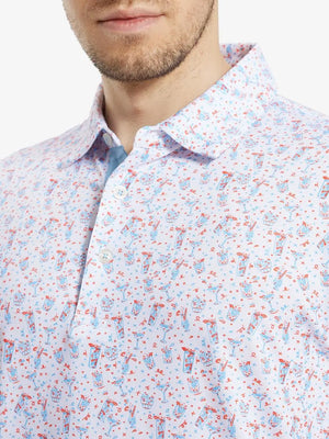 MAELREG Men's Performance Jersey Print Polo – Front chest view in Beverage Glass