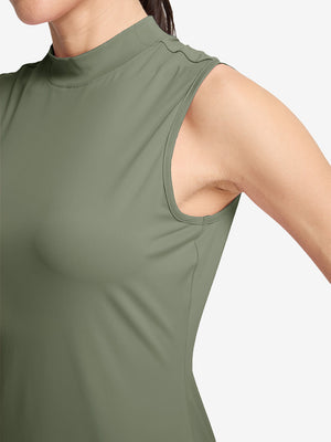 Tops de golf sin mangas con cuello simulado y tecnología de absorción de humedad para mujer