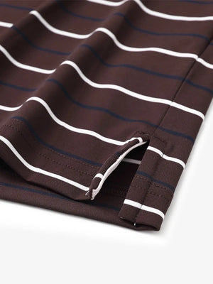 Side slit hem detail on BROWN STRIPE Stylish Performance Golf Polo — clean and functional finish