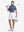 Full-body front view of model with a golf club wearing the blue quick dry jacquard ribbed collar golf shirt