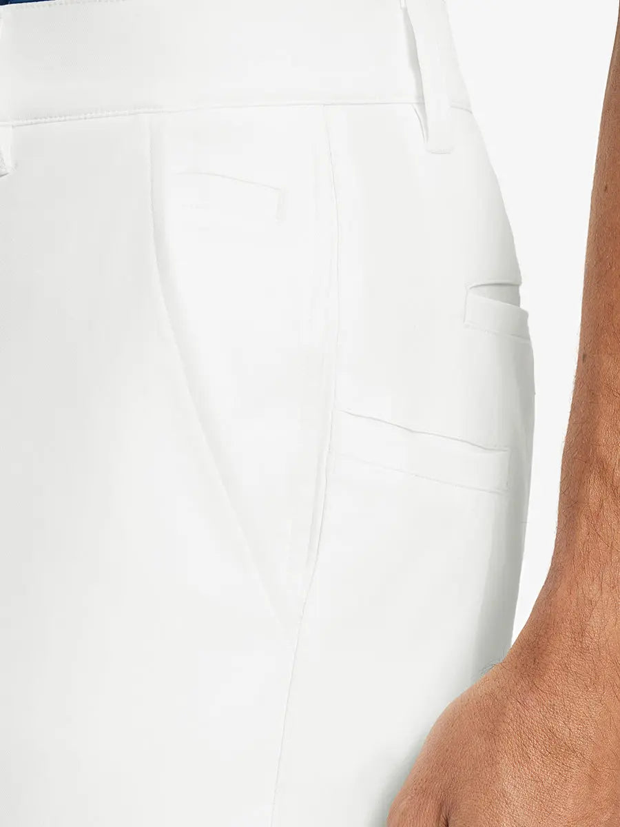 Back pocket detail of Water Repellent 8 Pockets Pants in WHITE，showcasing pocket functionality.