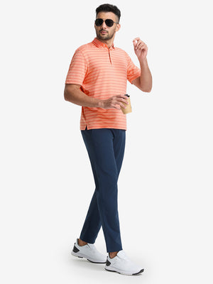 Non-Curl Ribbed Collar Striped Polo Shirts