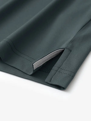 Hem slit detail of DARK GREY Stylish Chest Print Snap Polo highlighting stitching and finish