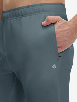 Front zipper pocket detail of misty blue superion softness mesh joggers with zipper pockets