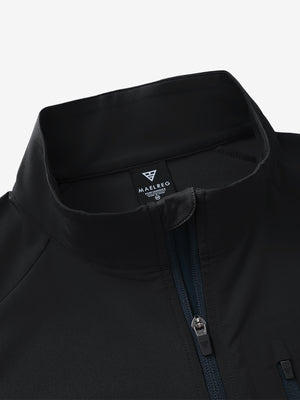 Collar detail of windproof golf vests with zip pockets, neat stitching with subtle black accent