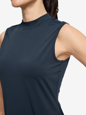 Tops de golf sin mangas con cuello simulado y tecnología de absorción de humedad para mujer