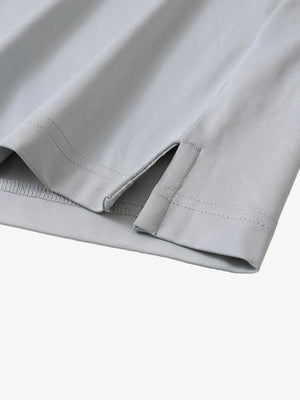 Close-up of side slit detail on the Silver Grey Everyday Classic Solid Polo hem