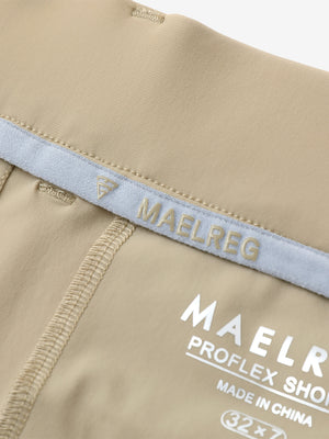 Inside view of Khaki Quick Dry Casual Shorts, showcasing MAELREG logo label detail.