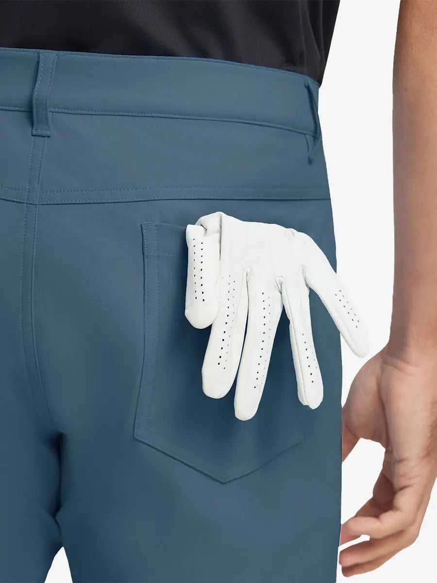 GRAYISH BLUE 4-way Stretch Performance Solid Shorts, back pocket holding golf glove, 9 Inch design