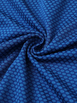 Close-up of cobalt your favorite jacquard polo fabric showing textured knit and soft finish.