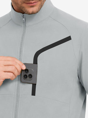 Display of outer pocket design feature, lightweight upf50+ short sleeve golf vests jacket in silver grey