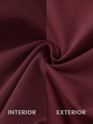 Close-up of the inner and outer fabric of women's stretch fleece lined water resistant joggers in wine, showing fleece lining and exterior.