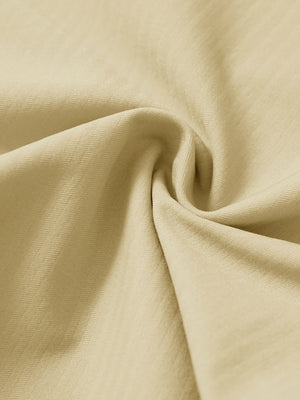 Close-up of fabric on lightweight flat front casual trousers, highlighting texture and finish in khaki.