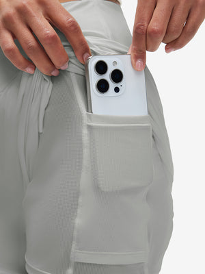 Pantalones cortos de secado rápido 2 en 1 de talle alto para mujer con 7 bolsillos