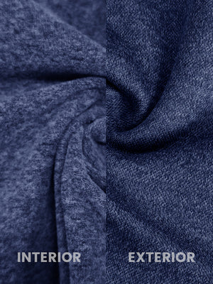 Close-up of blue heather classic heather fleece hoodie fabric showing soft, brushed interior and textured exterior.