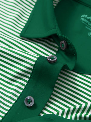Detail: collar opening of emerald stripe upgraded two-tone striped quick dry polo shirt