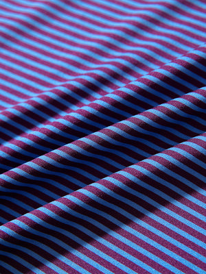 Texture detail of Cooling stripe golf shirts with breathable fabric in plum blue stripe
