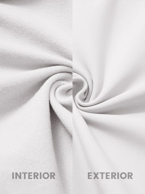 Inside and outer fabric close-up of oyster grey ultra-soft brushed fleece lining quarter zip sweatshirt, soft fleece.