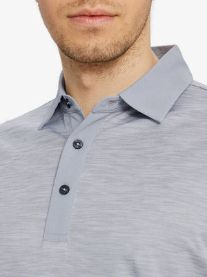 Front view from nose to chest in FADED DENIM HEATHER Cool Heather Texture Polo