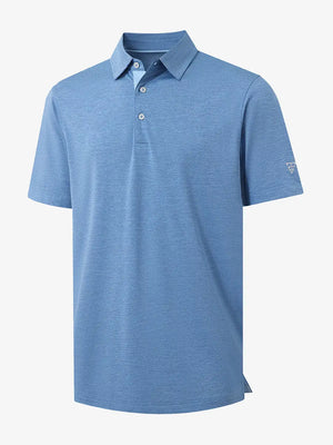 3D view showing jacquard fabric detail of Ventilated Heather Jacquard Polo in CLASSIC BLUE