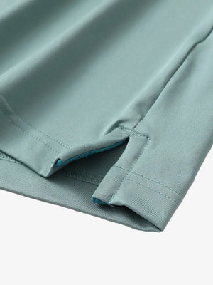 Side slit detail of Chest Print Polo Shirts in Beryl Green