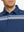 Front chest view of model wearing Chest Print Polo Shirts in Blue
