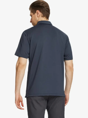 Back half-body view of Dark Grey Chest Print Polo Shirts