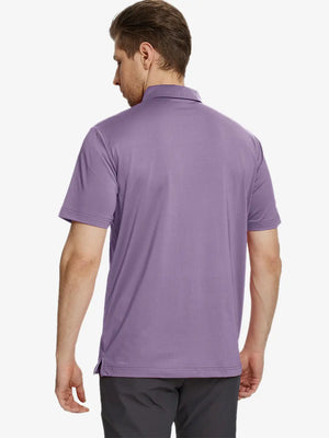 Back half-body view of Lavender Chest Print Polo Shirts