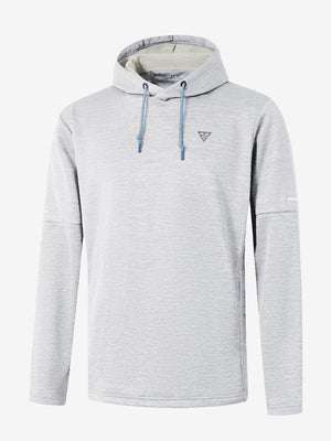 3D rendering of ash grey heather Heather Fleece Hoodies Pullover, showcasing the realistic texture and fit of the garment