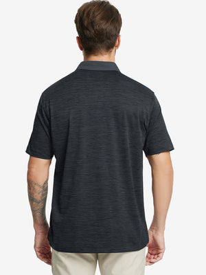 Rear half-body view showing fit and fabric in DARK GREYBLACK HEATHER