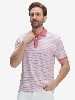 Stylish Full Print Contrast Collared Golf Polo Shirts