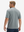 Side-back half-body view of model in grey moisture-wicking short sleeve henley shirt