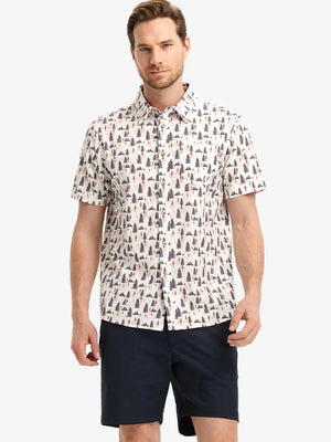 Front half-body view wearing PINE FOREST Stylish Printing Summer Shirt.