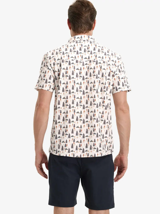 Back half-body view wearing PINE FOREST Stylish Printing Summer Shirt.