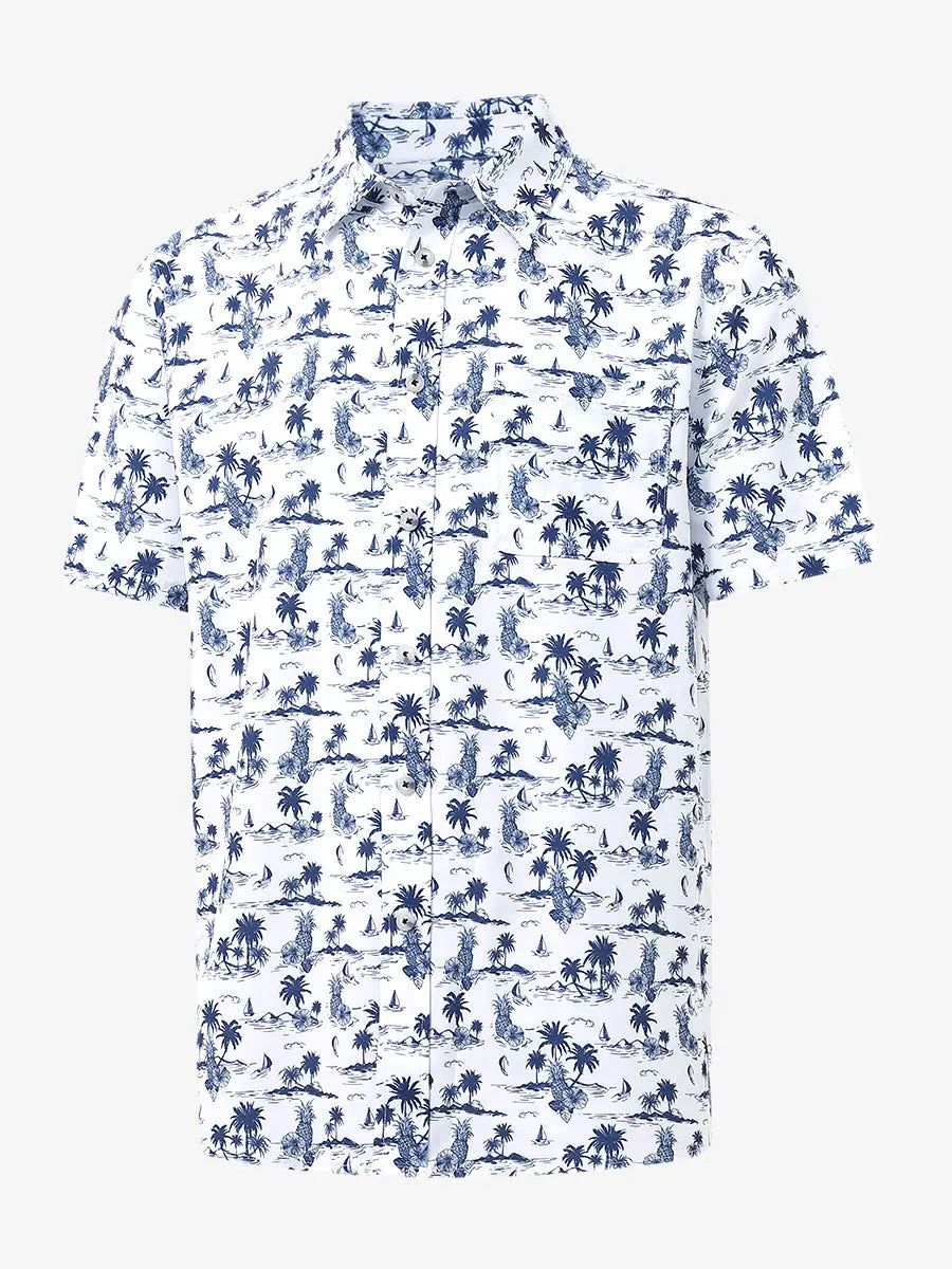 3D display of WHITE SAND PINEAPPLE Stylish Printing Summer Shirt.