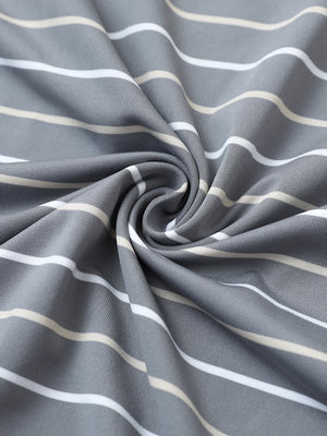 Close-up of neutral stripe stylish stripe jersey golf polo fabric showing smooth texture and breathable knit.